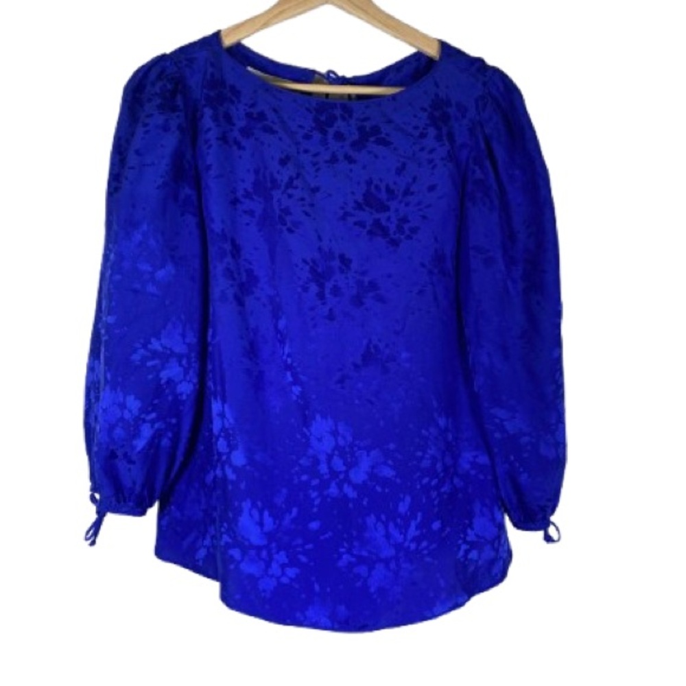 Raul Blanco Vibrant Blue Patterned Blouse 100%Silk
